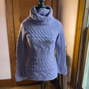 Y2K Banana Republic Purple Cable Knit Cowl Neck Sweater M Soft Cozy Alpaca Blend